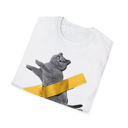 Funny Cat Taped to Wall Meme T-Shirt