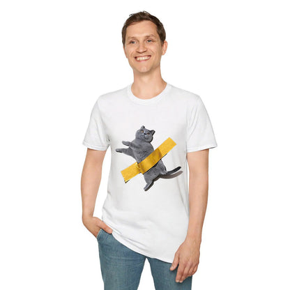Funny Cat Taped to Wall Meme T-Shirt