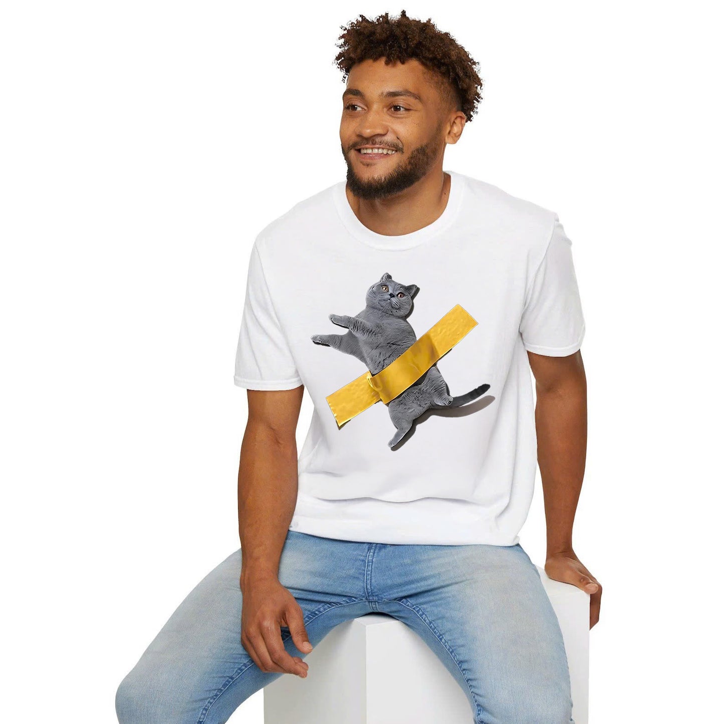 Funny Cat Taped to Wall Meme T-Shirt