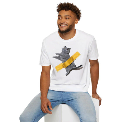 Funny Cat Taped to Wall Meme T-Shirt