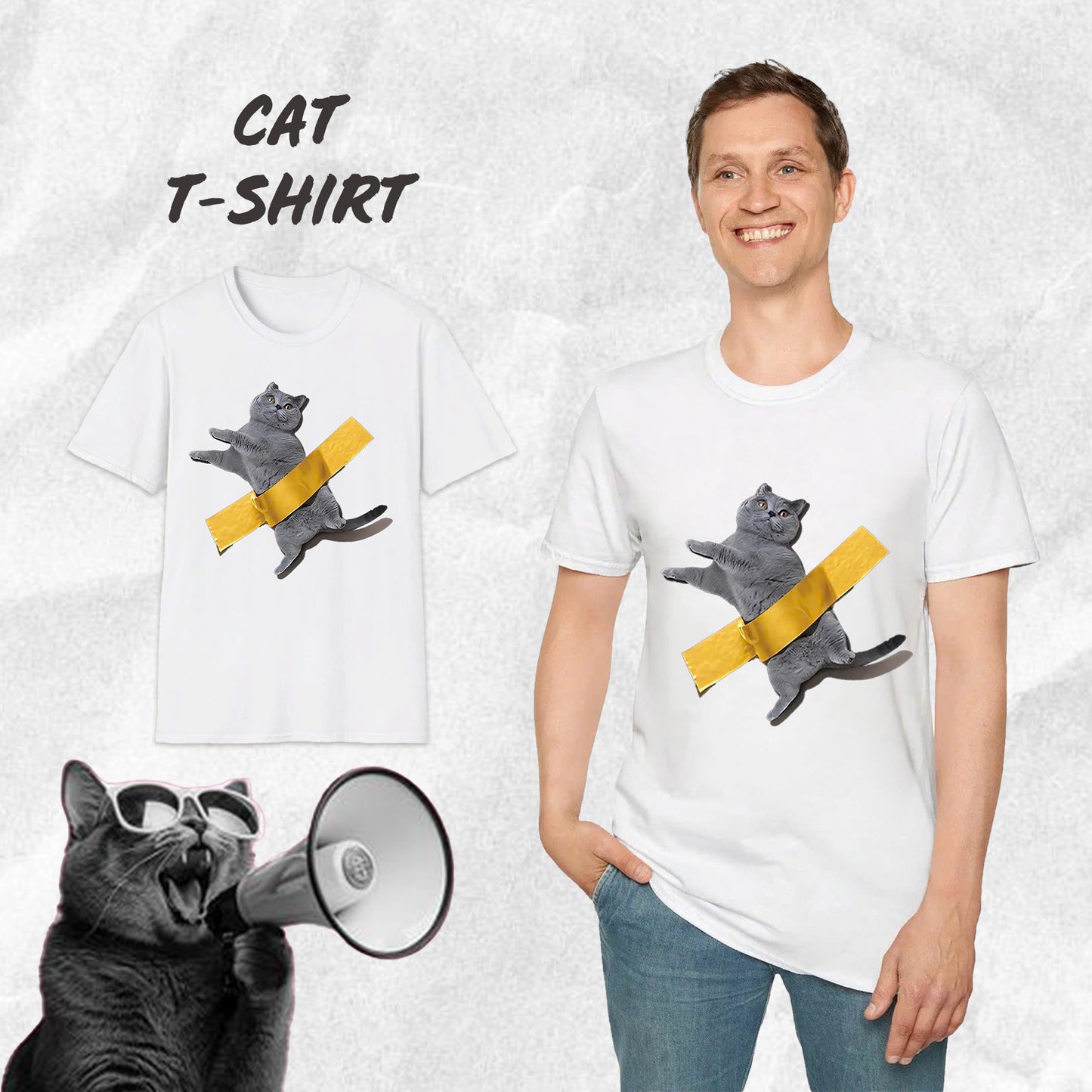 Funny Cat Taped to Wall Meme T-Shirt