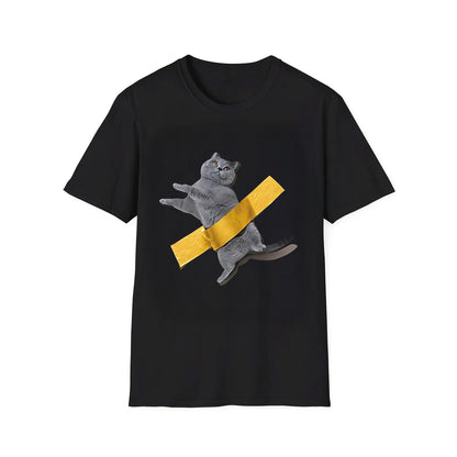Funny Cat Taped to Wall Meme T-Shirt