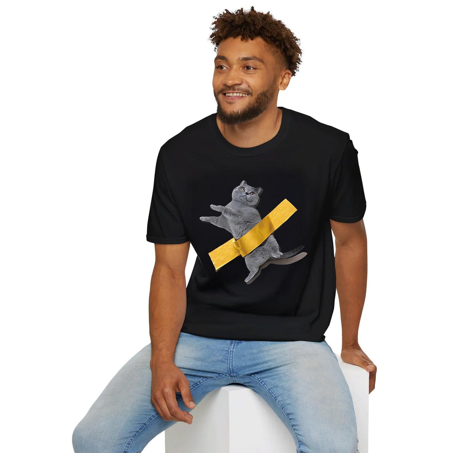 Funny Cat Taped to Wall Meme T-Shirt