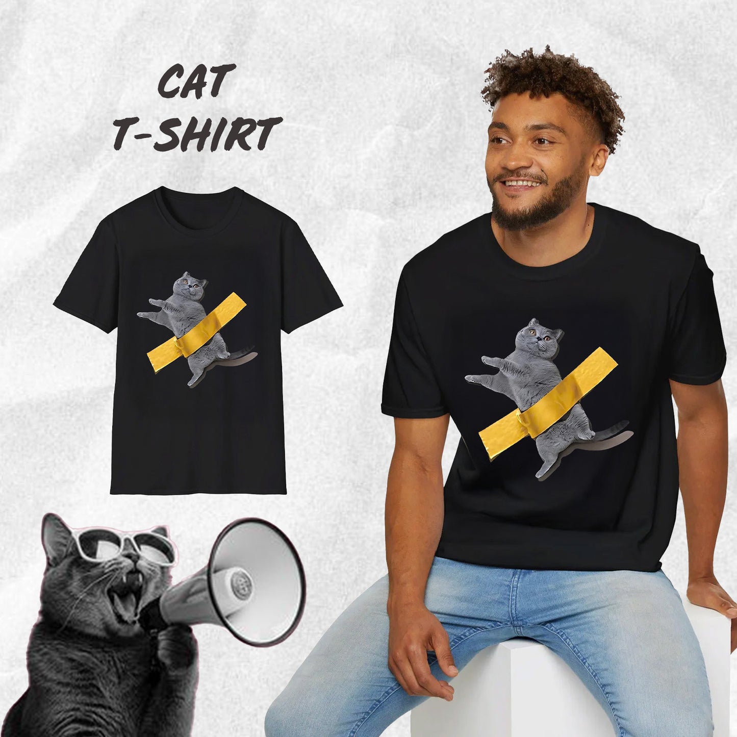 Funny Cat Taped to Wall Meme T-Shirt