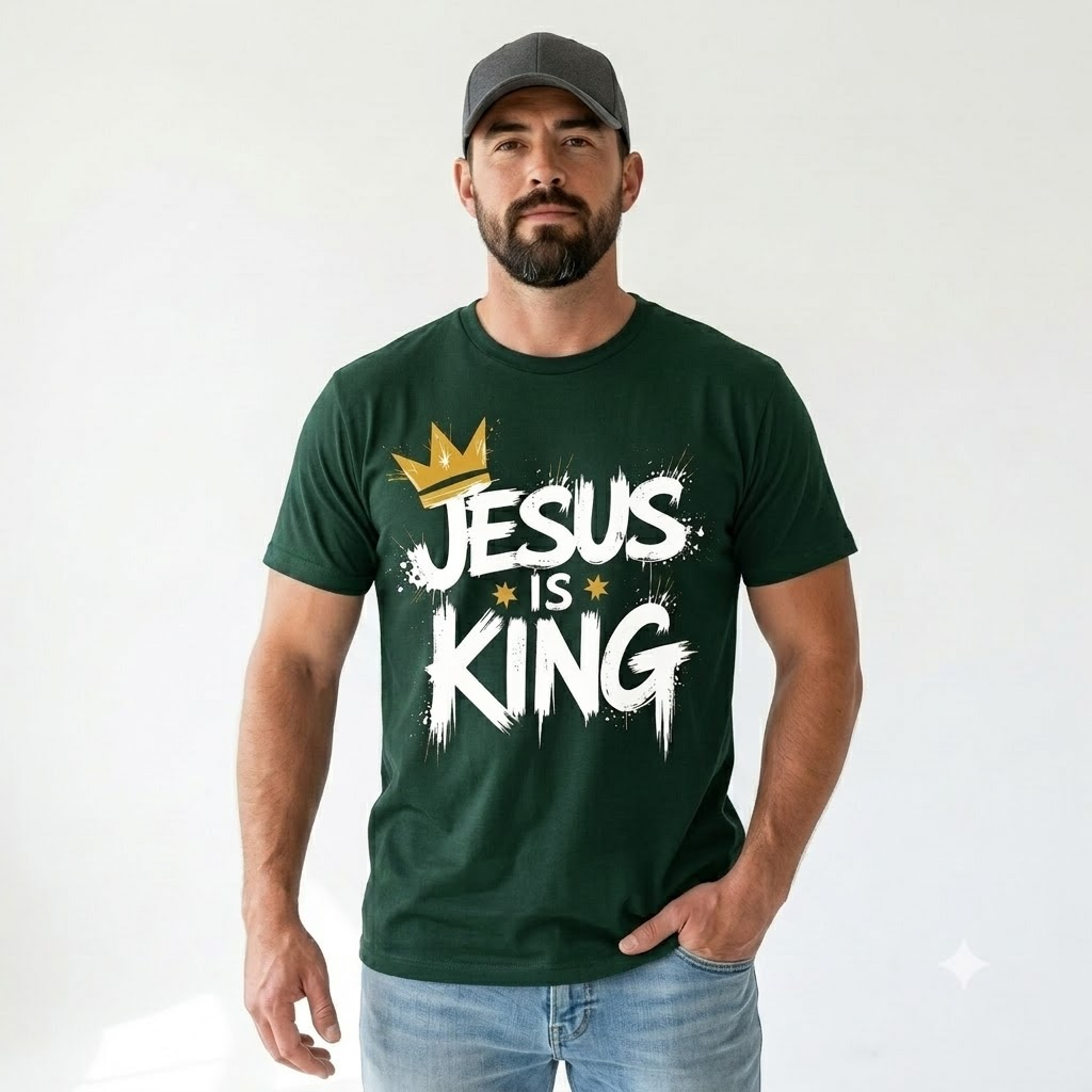 Jesus Is King Crown Logo Dark Green Tee