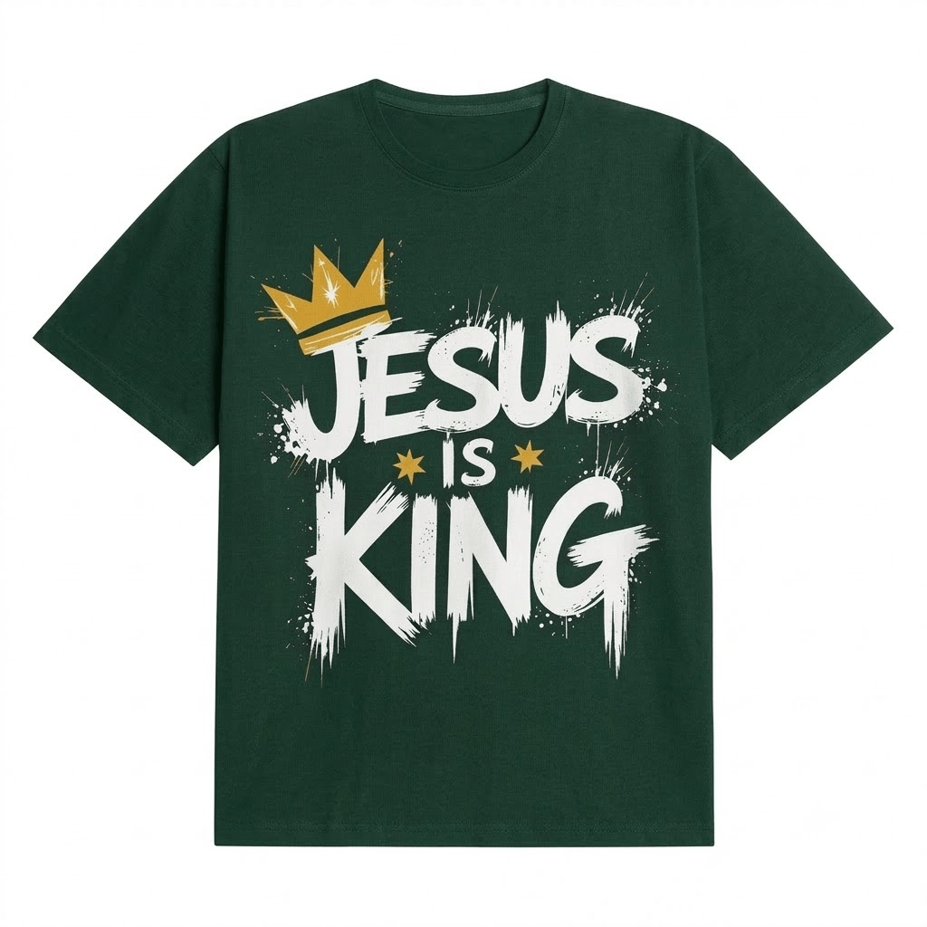 Jesus Is King Crown Logo Dark Green Tee