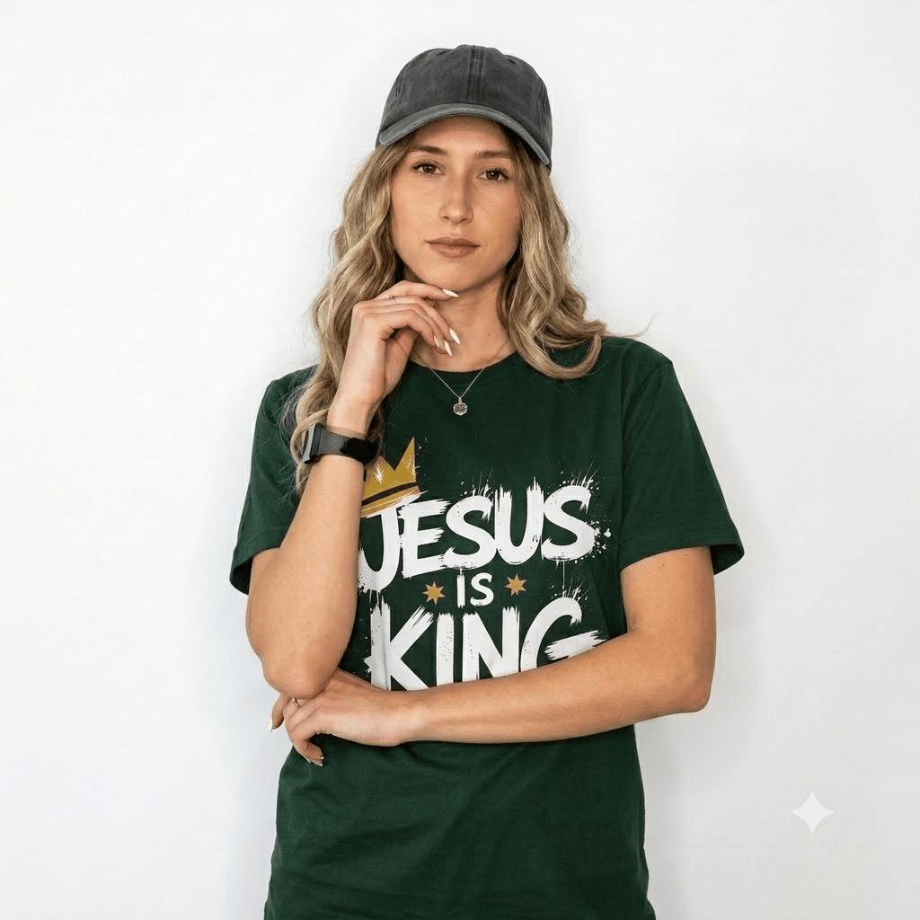 Jesus Is King Crown Logo Dark Green Tee
