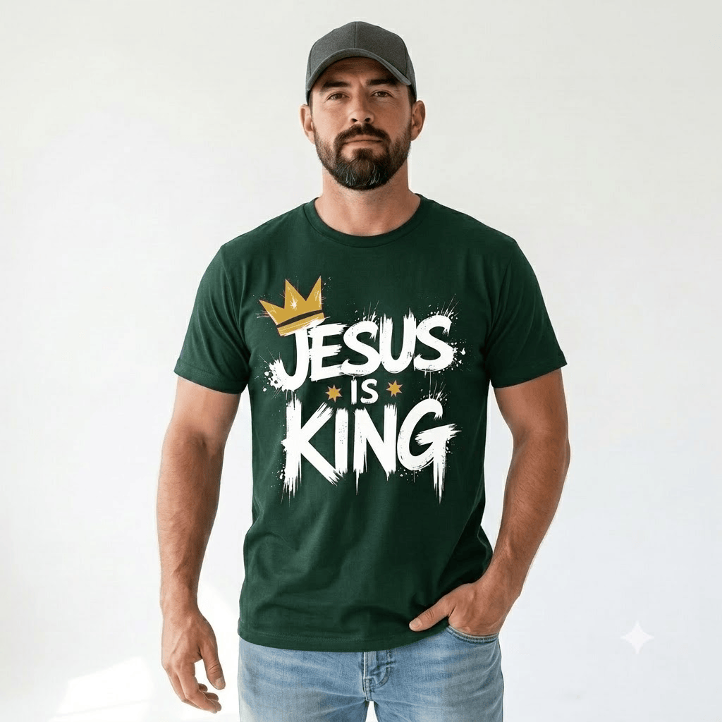 Jesus Is King Crown Logo Dark Green Tee