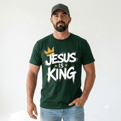Jesus Is King Crown Logo Dark Green Tee