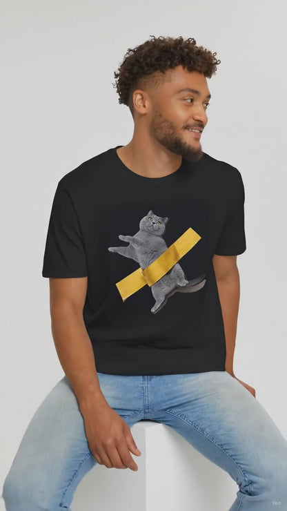Funny Cat Taped to Wall Meme T-Shirt