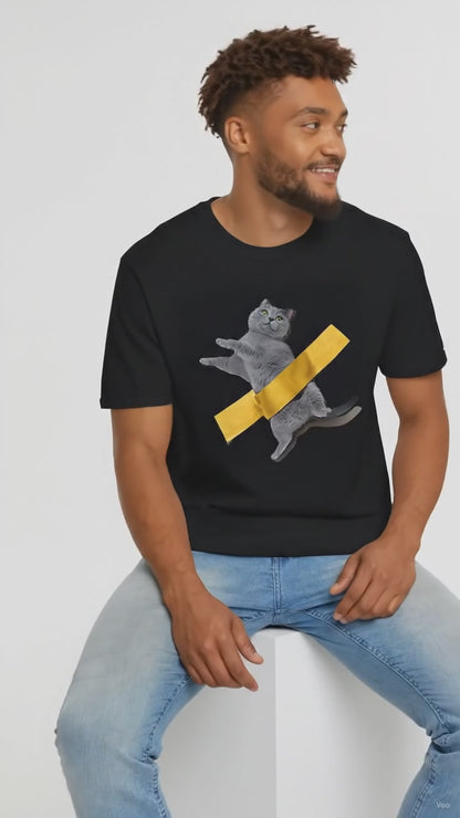 Funny Cat Taped to Wall Meme T-Shirt