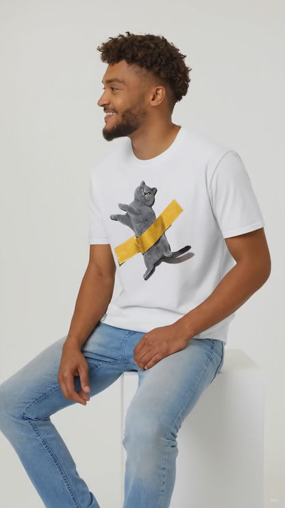 Funny Cat Taped to Wall Meme T-Shirt