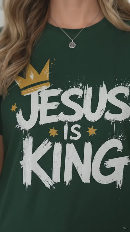 Jesus Is King Crown Logo Dark Green Tee