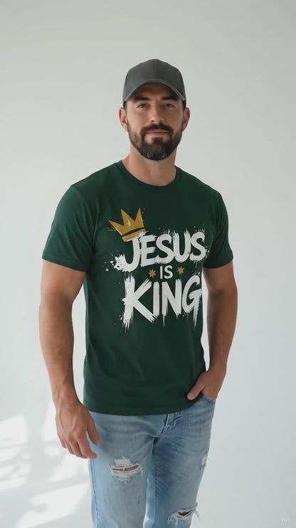 Jesus Is King Crown Logo Dark Green Tee