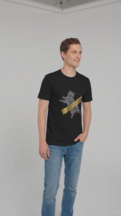 Funny Cat Taped to Wall Meme T-Shirt